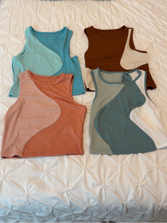 SHEIN Tops - Colorblock Ribbed Tank Bundle - Blue/Teal, Coral, Brown, and Sage